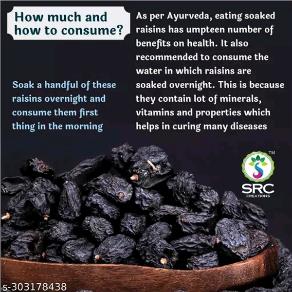 Seedless Black Raisins 250g | Dried Kishmish Without Seeds, Dry Grapes | Kali Kismis Dry Fruits | Kali Darakh (250) - 250g