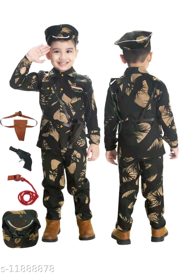 BOYS PRINTED ARMY OR BSF DRESS WITH CAP WHISTEL ROPE GUN GUN COVER FOR FANCY DRESS COMPITITION OR REGULAR WEAR - 0-3 Months
