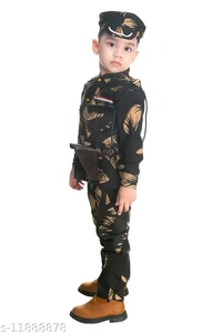 BOYS PRINTED ARMY OR BSF DRESS WITH CAP WHISTEL ROPE GUN GUN COVER FOR FANCY DRESS COMPITITION OR REGULAR WEAR - 3-6 Months
