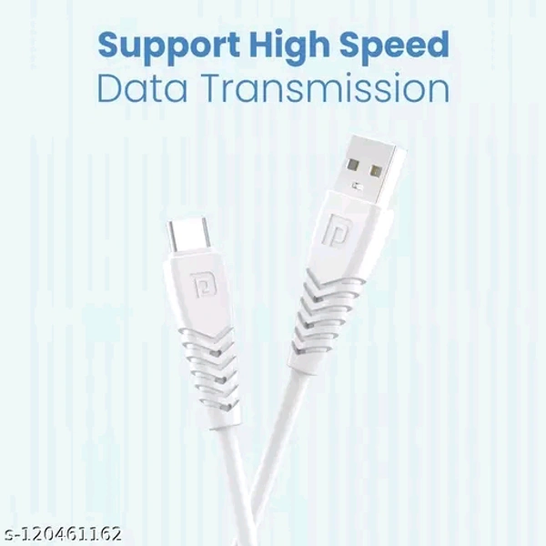 Portronics Konnect Core II 2.4A Fast Charging 1M Type-C Cable for All Type C Smartphones (White)