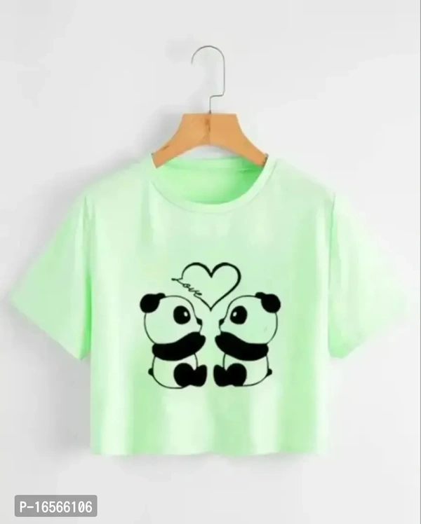 Printed Short Sleeve Round Neck Crop T Shirt For Women And Girls  - XL, Stiletto