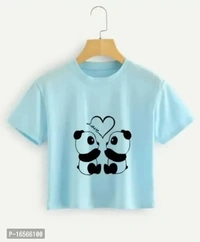 Printed Short Sleeve Round Neck Crop T Shirt For Women And Girls  - XL, Stiletto