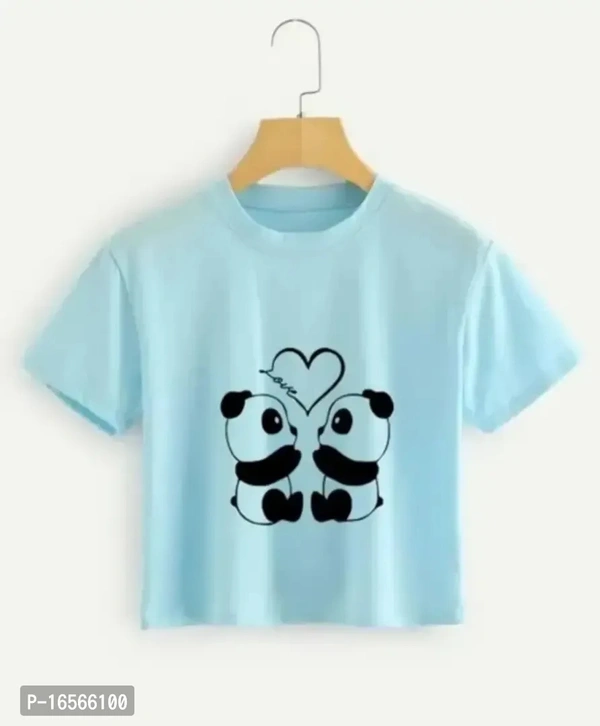 Printed Short Sleeve Round Neck Crop T Shirt For Women And Girls  - XL, Stiletto