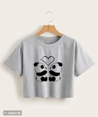 Printed Short Sleeve Round Neck Crop T Shirt For Women And Girls  - XL, Stiletto