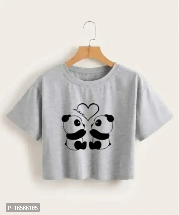 Printed Short Sleeve Round Neck Crop T Shirt For Women And Girls  - XL, Stiletto
