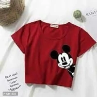Printed Short Sleeve Round Neck Crop T Shirt For Women And Girls  - XL, Stiletto
