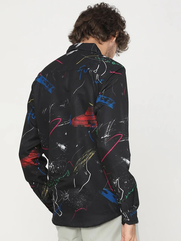 HIGHLANDER Men Black & Blue Abstract Printed Slim Fit Casual Shirt  - 42