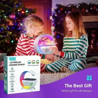 Multifunctional Google Speaker Wireless Charger Speaker 15 Watt Fast Charging Speaker Atmosphere Lamp with Bluetooth Speaker FM Radio 6 RGB Music sync Lighting Mode