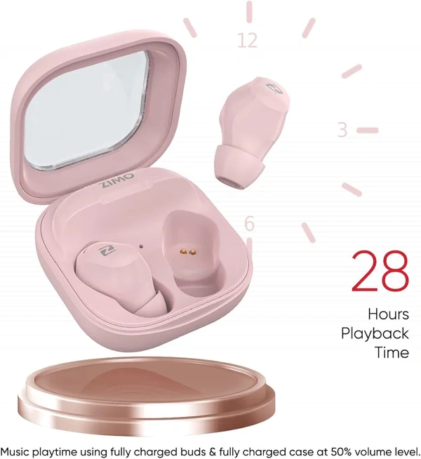 Zimo Sync Mini in-Ear TWS Earbuds with Bluetooth 5.3, 28 Hrs Playtime, 8mm Drivers, Stereo Calls, Touch Control, Type-C Charging Wireless Headphones, Voice Assist & IPX4 Water Resistant (Light Lilac)