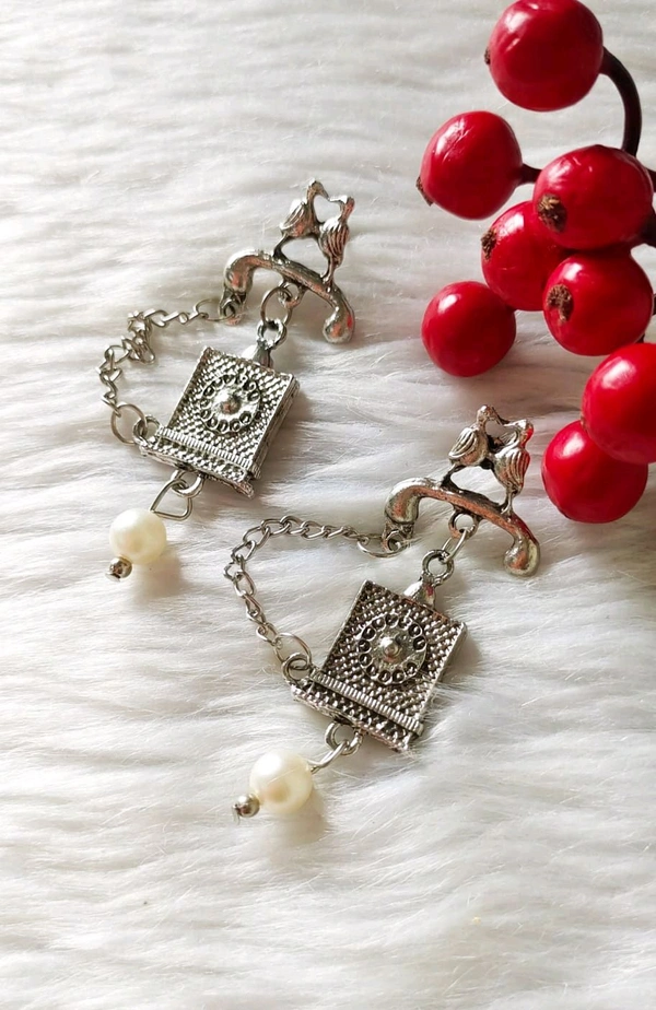 Antique Oxidised Telephone Earrings 