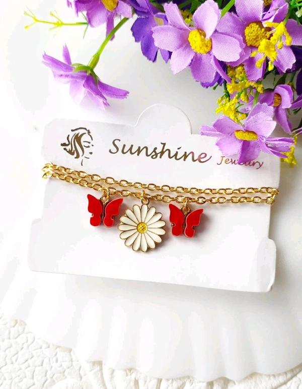 Beautiful Daisy Butterfly Charm Bracelet - Red