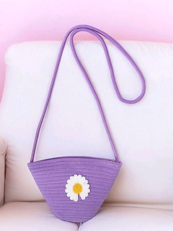 Lavender Jute Bucket Sling Bag 