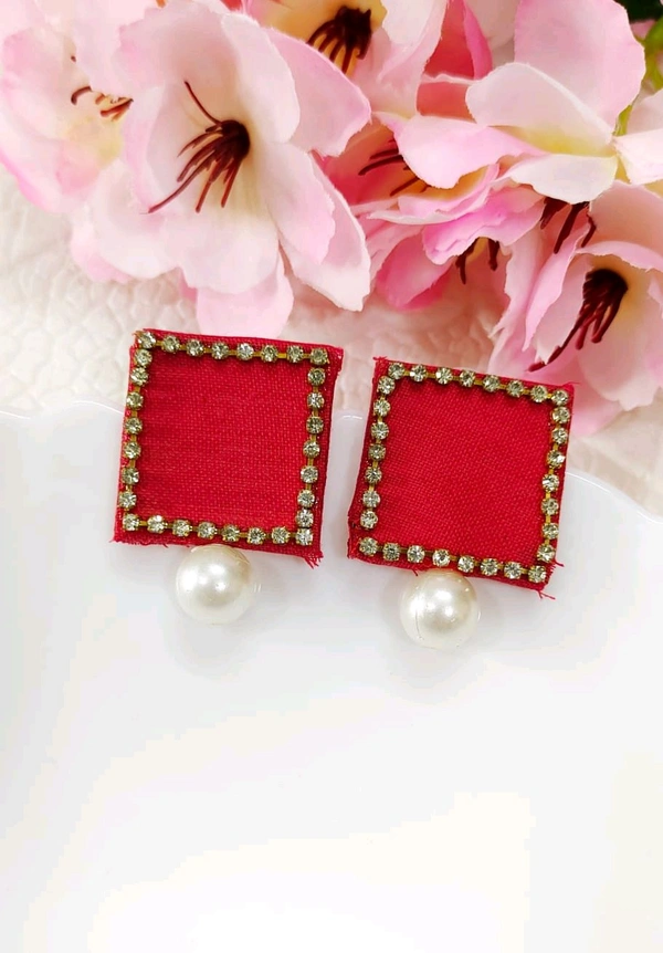 Beautiful Fabric Earrings  - Red