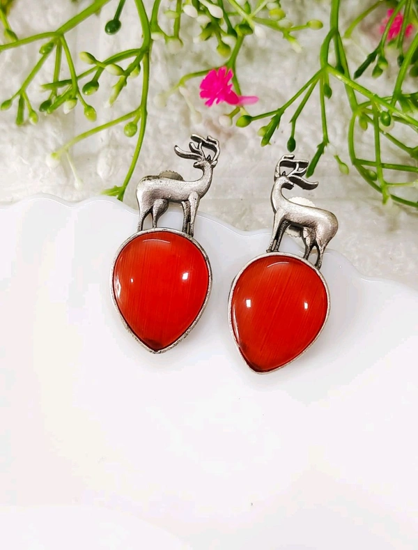 Premium Oxidised Deer Earrings  - Rust