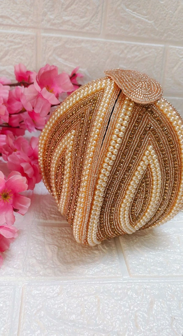 Premium Pearl Embellished Bridal Potli - Rosegold