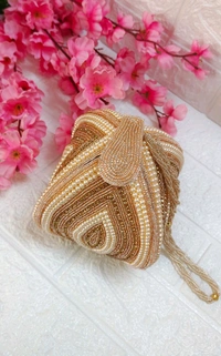 Premium Pearl Embellished Bridal Potli - Rosegold