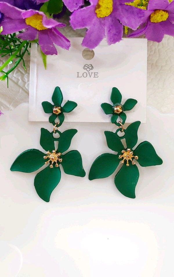 Pretty Floral Matte Danglers  - Green