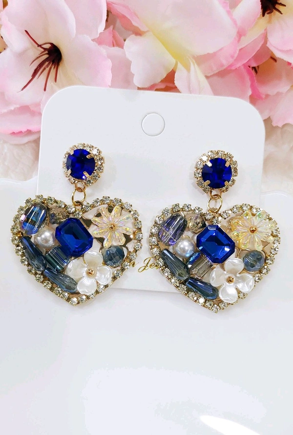 Intricate Filled Heart Earrings Statement Styles  - Blue