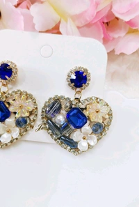 Intricate Filled Heart Earrings Statement Styles  - Blue