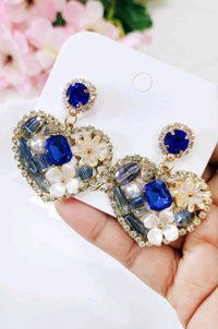Intricate Filled Heart Earrings Statement Styles  - Blue