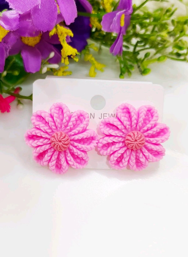 Flower Medium Size Studs - Pink