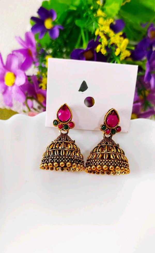 Beautiful Golden Jhumka - Red