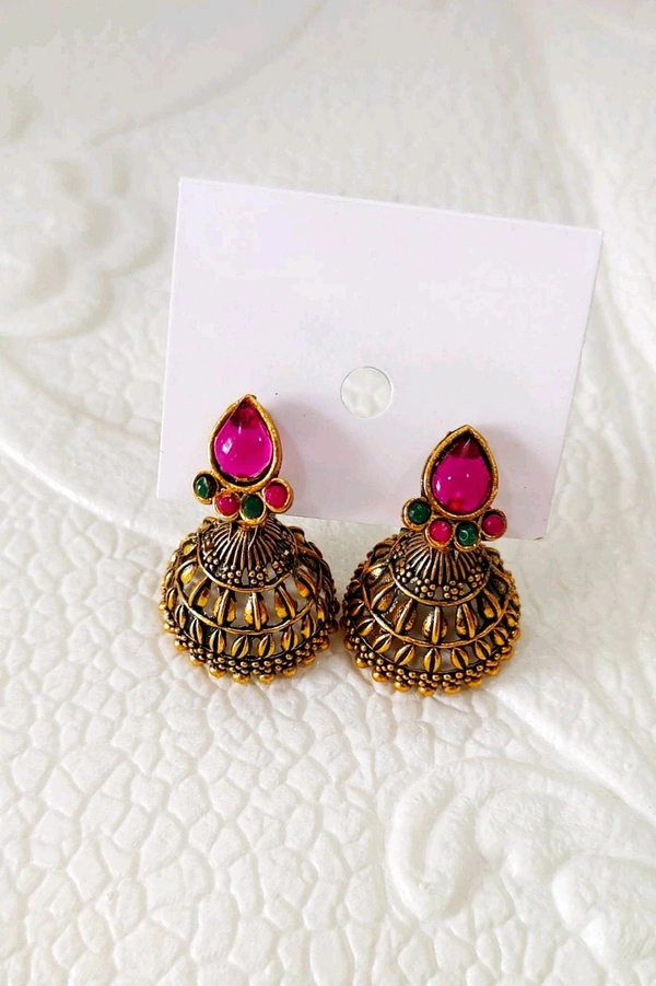 Beautiful Golden Jhumka - Red
