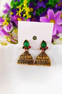 Beautiful Golden Jhumka - Red