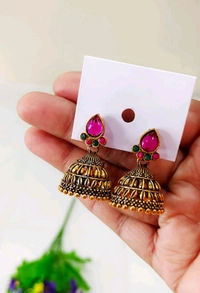 Beautiful Golden Jhumka - Red