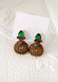 Beautiful Golden Jhumka - Green