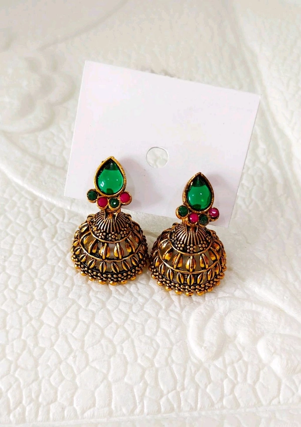 Beautiful Golden Jhumka - Green