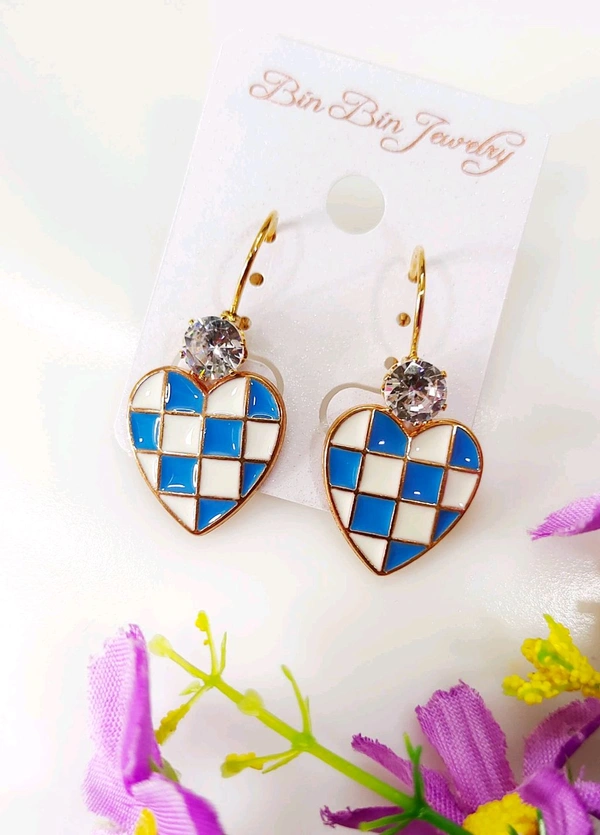Checkered Heart Drops - Blue