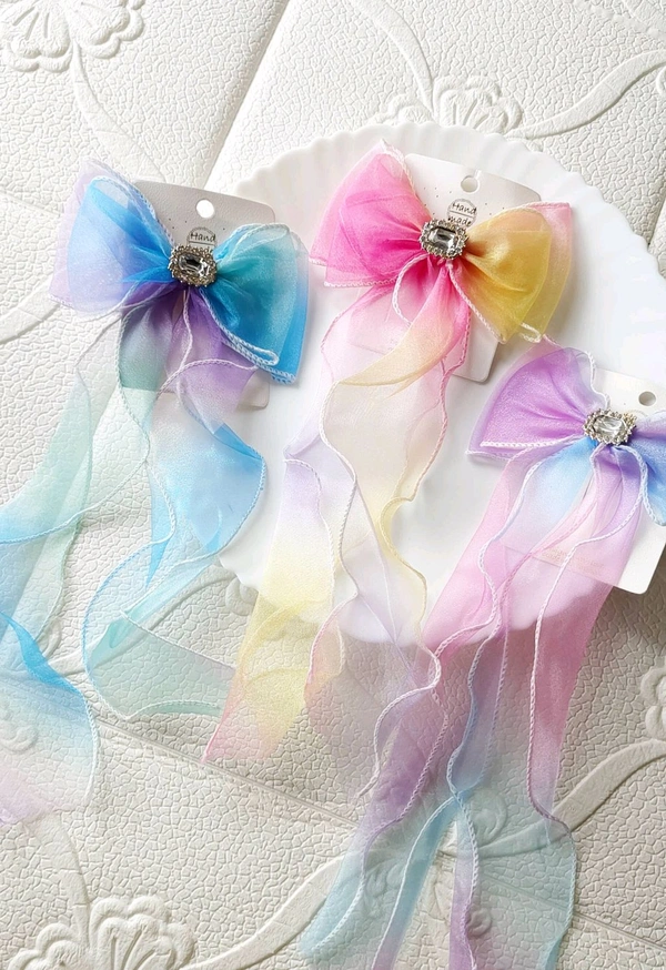 Prettiest Organza Ribbon 🎀 Bow Clips  - blue purple