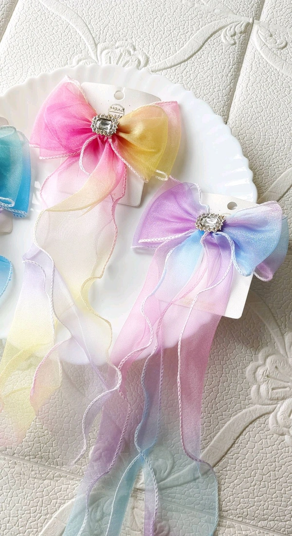 Prettiest Organza Ribbon 🎀 Bow Clips  - blue purple