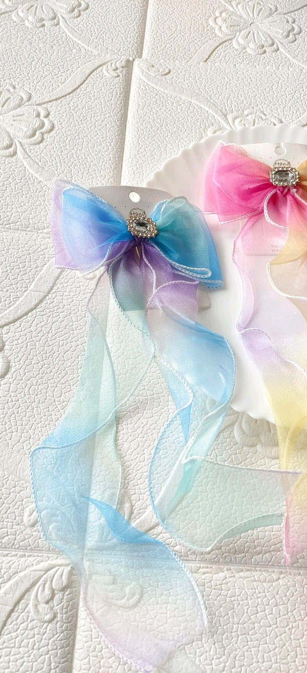 Prettiest Organza Ribbon 🎀 Bow Clips  - blue purple