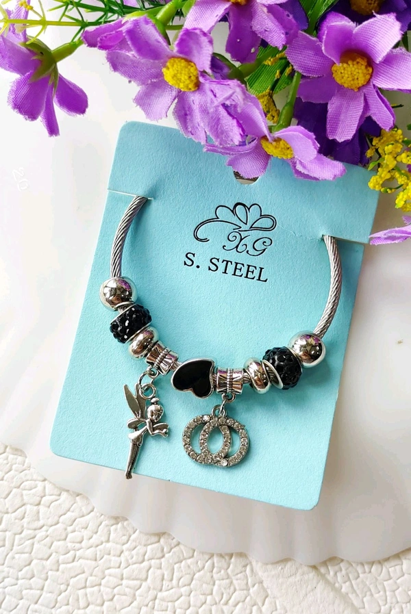 Adjustable Charms Kada Bracelet  - Black