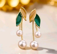 Korean Stylish Leaf & Pearl Danglers