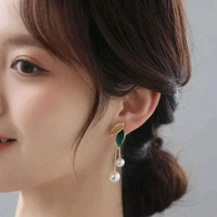 Korean Stylish Leaf & Pearl Danglers