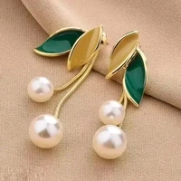 Korean Stylish Leaf & Pearl Danglers