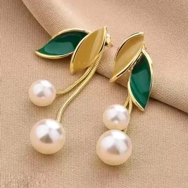 Korean Stylish Leaf & Pearl Danglers