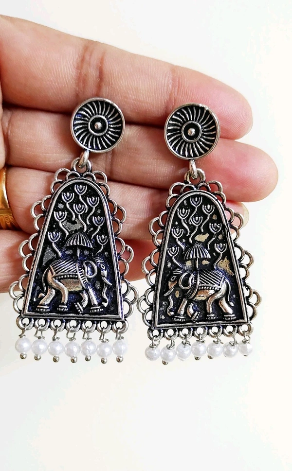 Antique Black Polish Elephant Danglers 