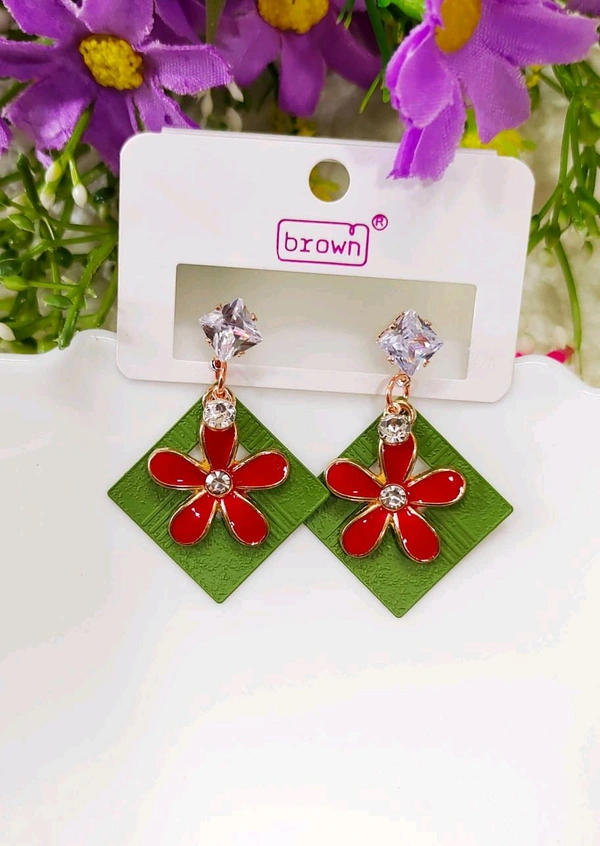 Unique Floral Earrings  - Green