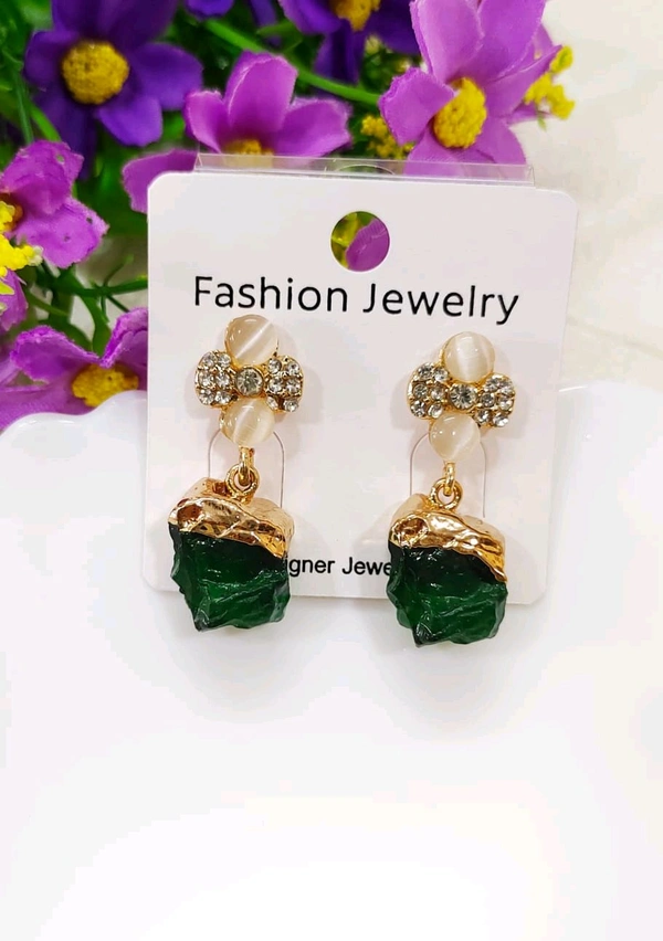 Quirky Crystal Earrings  - DarkGreen