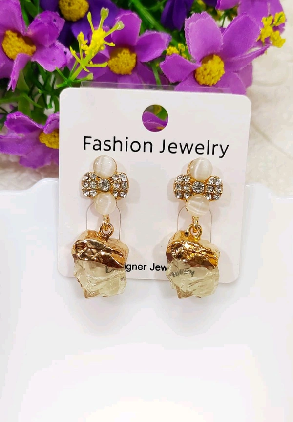 Quirky Crystal Earrings  - Lightyellow