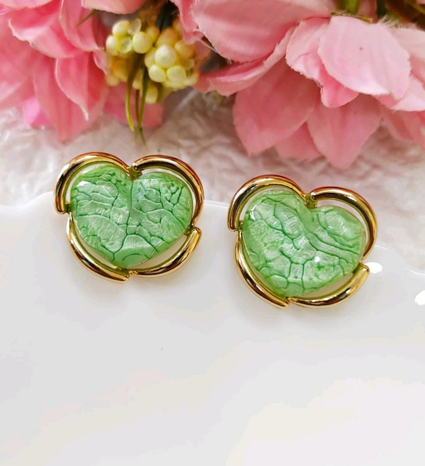 Quirky Resin Finished Heart Studs - Green
