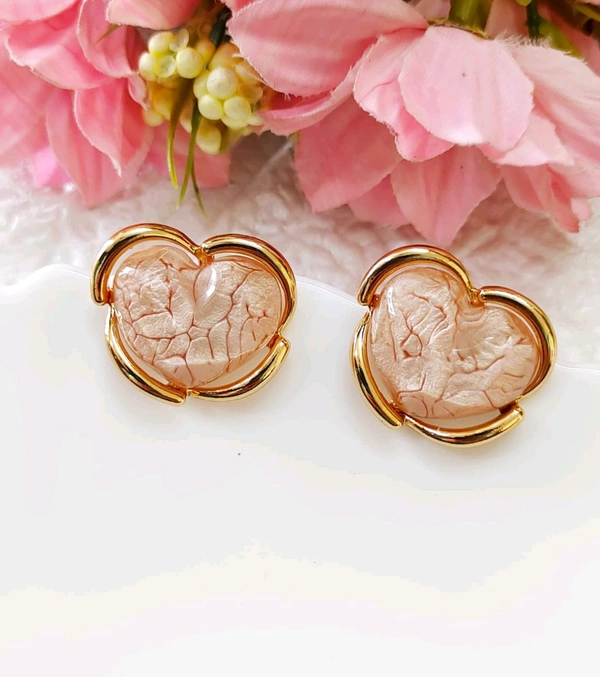 Quirky Resin Finished Heart Studs - Beige