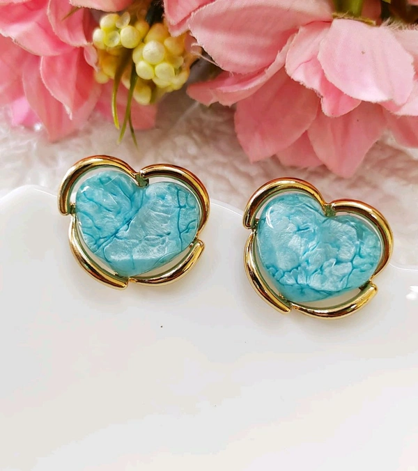 Quirky Resin Finished Heart Studs - Blue