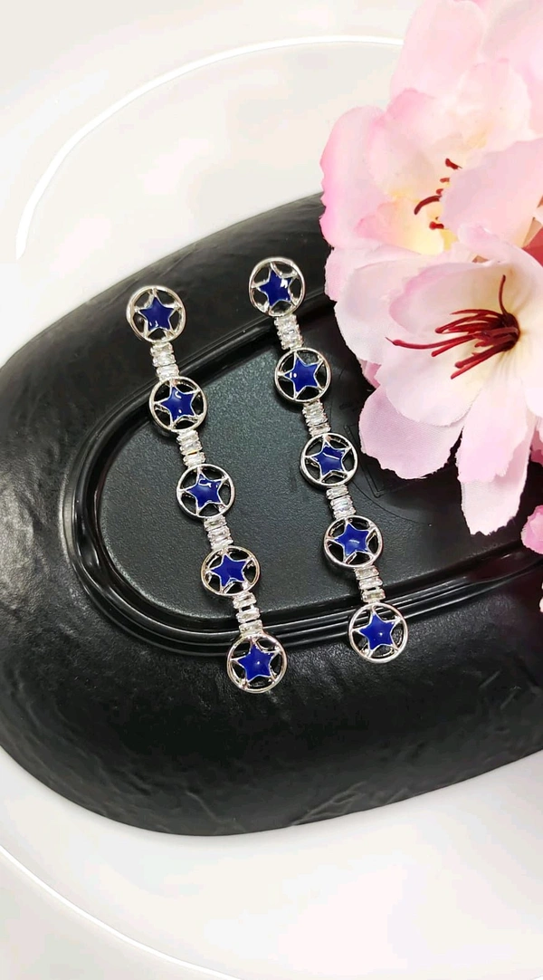 Stylish Silver Star Long Earrings  - Pink