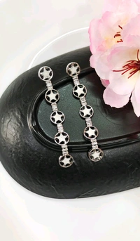Stylish Silver Star Long Earrings  - Pink