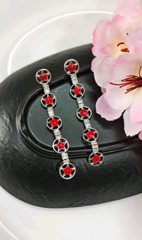 Stylish Silver Star Long Earrings  - Pink